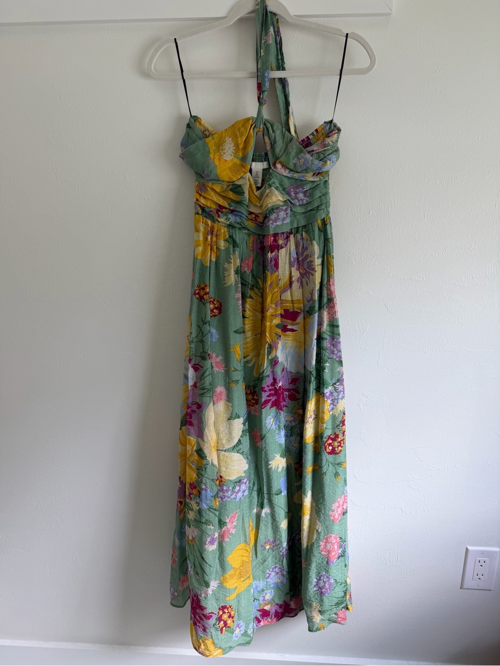 H&M Sage Green Floral Halter Maxi Dress